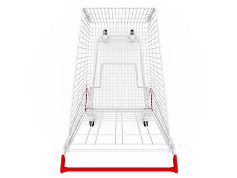 Empty shopping cart, top view, isolated on white.
