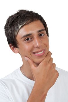 young swarthy man with brown eyes Thinking about something on with background 