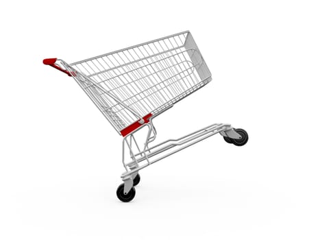 Empty shopping cart ramping on white background.