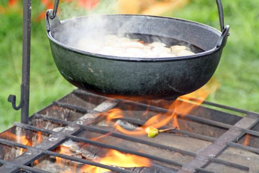 pan on an outdoor stove