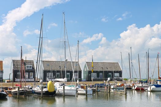 Yachts in  harbor of the island Marken. Netherlands