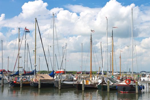 Yachts in  harbor of the island Marken. Netherlands