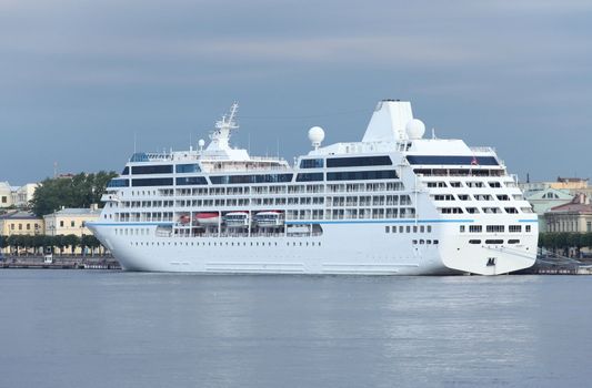 cruise ship at the pier early in the morning