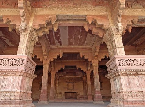 Nice carving sandstone in the room of Fatehpur Sikri, Agra, Uttar Pradesh, India
