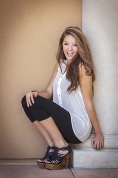 Attractive Mixed Race Girl Portrait Outdoors.