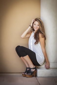 Attractive Mixed Race Girl Portrait Outdoors.