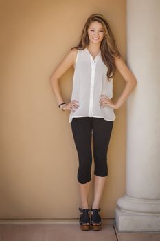 Attractive Mixed Race Girl Portrait Outdoors.