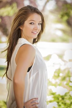 Attractive Mixed Race Girl Portrait Outdoors.