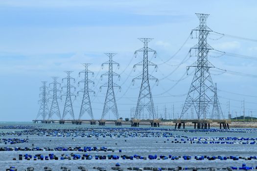 High voltage power pole in the sea