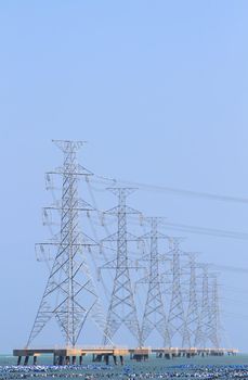 High voltage power pole in the sea