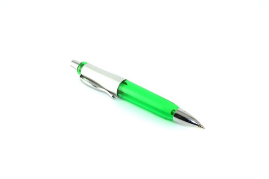 Green ball-point pen over white