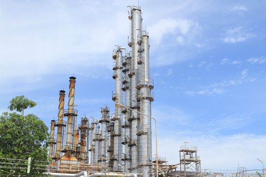 Oil and Gas Refinery Plant with distillation column and tank