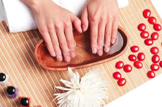 female hands in the bath for a manicure