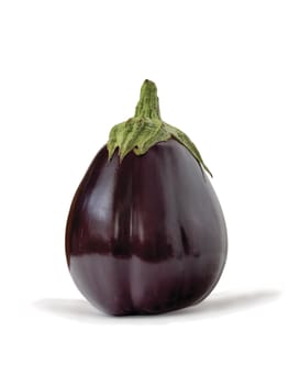 Whole fresh purple aubergine, bringal or egg plant used in cooking as a vegetable on a white studio background