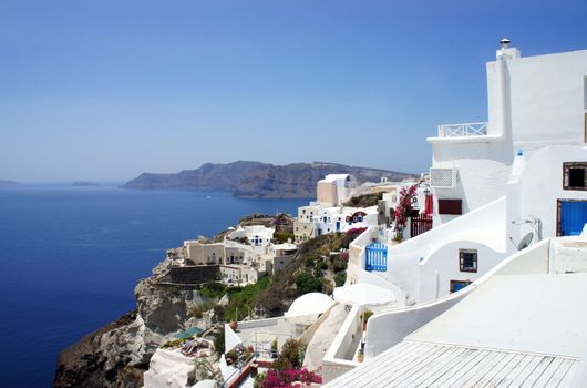 Santorini small white houses and streets        