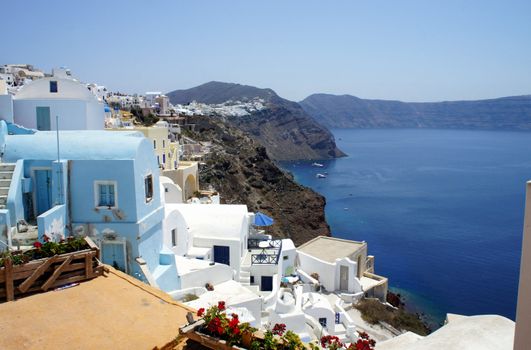 Santorini small white houses and streets          