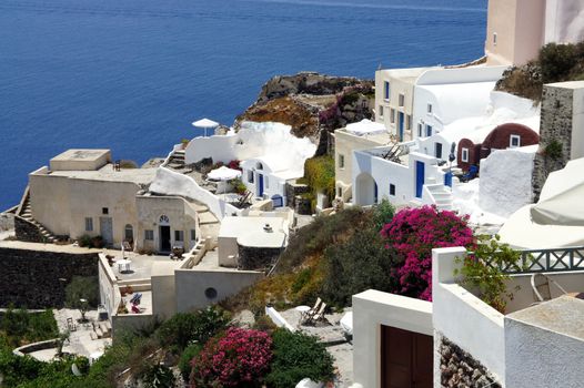 Santorini small white houses and streets