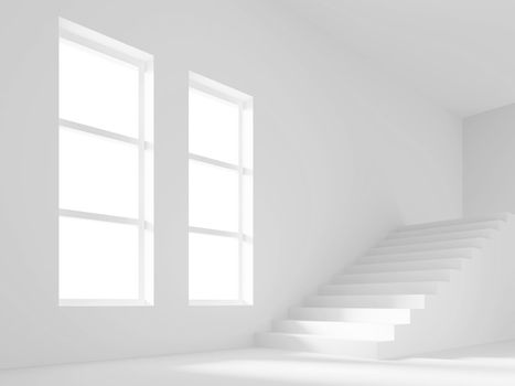 3d Illustration of Empty Room with Staircase