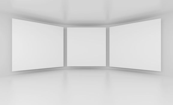 3d Illustration of Gallery Interior or White Screens