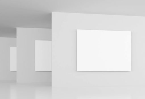 3d Illustration of White Gallery Interior Background