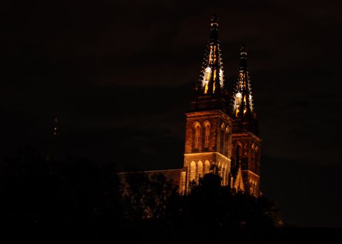Gothic church on Vysehrad in Prague at night
