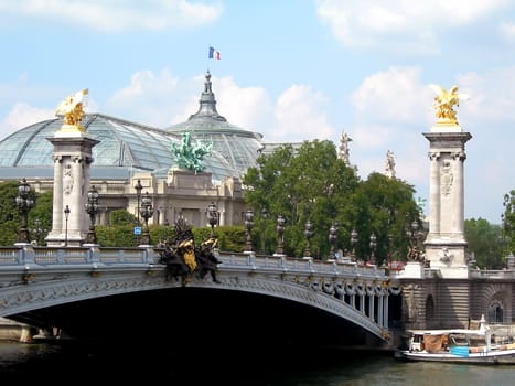           Building of the new opera and the bridge of alexander in Paris in France