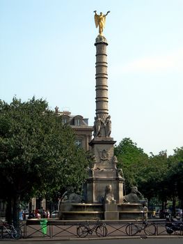 Famous column with a golden angel at the Bastille square in Paris           