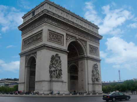 Famous monumental arch in Paris - symbol of the glory of France  