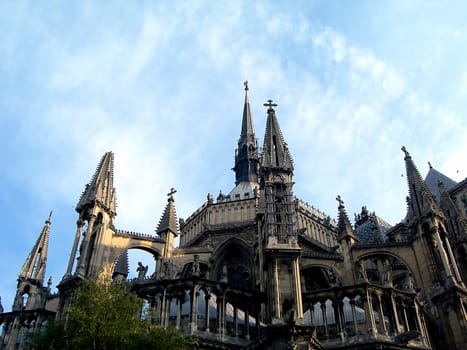  Cathedral of Notre Dame in Paris in France. The side view at Phials     