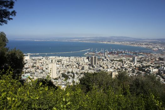 View of Haifa, Haifa port and Haifa Bay from Mount Carmel