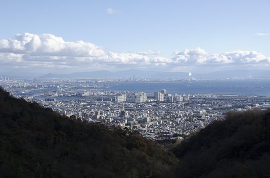Panorama view of Osaka bay from the surrounding mountains