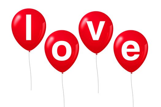 Red love balloons on isolated white background.