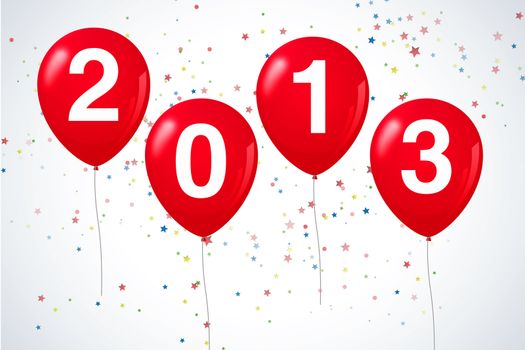Red balloons with year 2013 numbers on white isolated background.
