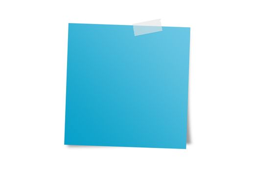 Blank blue sticky note with shadow on white background.