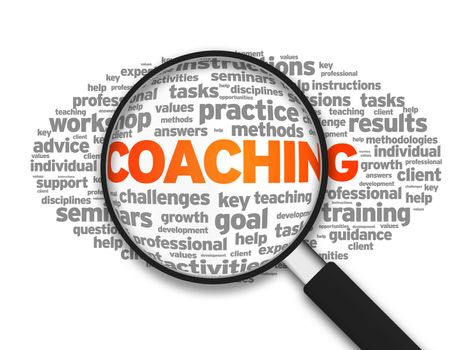 Magnified illustration with the word Coaching on white background.