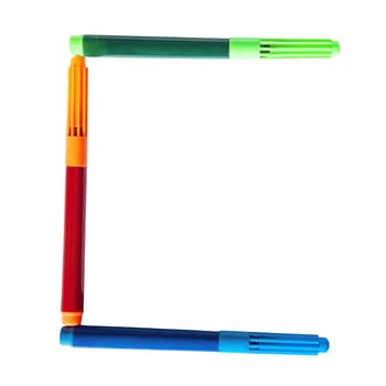 Colored markers posted c letter on a white background.