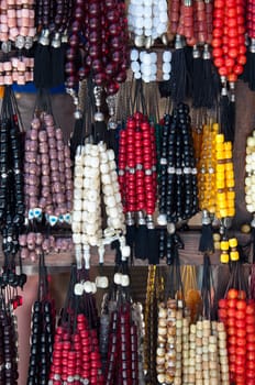 Colorful beaded bracelets at an outdoor market on Crete Island in Greece