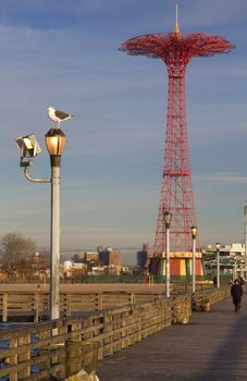 View of the coney island spire from the board walk