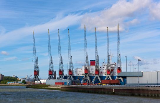 Cranes in the Rotterdam Europort harbor, Netherlands