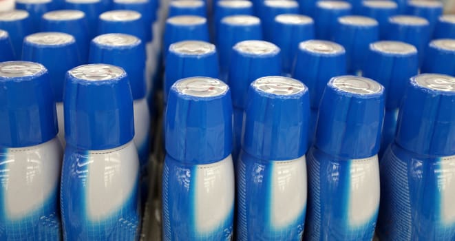 The packaging production Rows of bottles packed before sending to the market