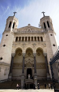 Tourists visiting the Notre Dame de Fourviere in Lyon, France