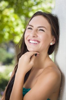 Attractive Mixed Race Girl Portrait Outdoors.