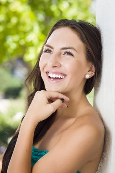 Attractive Mixed Race Girl Portrait Outdoors.