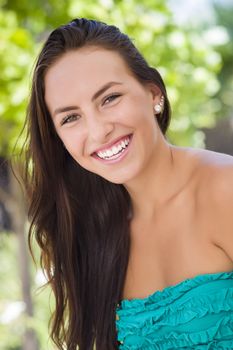 Attractive Mixed Race Girl Portrait Outdoors.