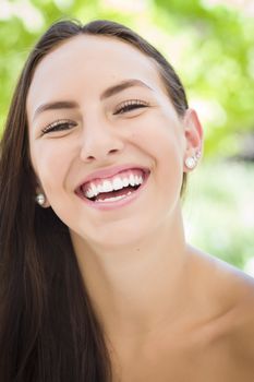 Attractive Mixed Race Girl Portrait Outdoors.