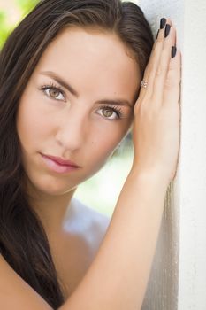 Attractive Mixed Race Girl Portrait Outdoors.