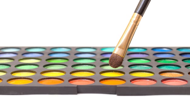 Set of Multicolored Eyeshadows with Brush, closeup