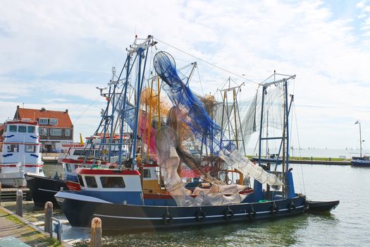 Fishing ships in the port of Volendam. Netherlands