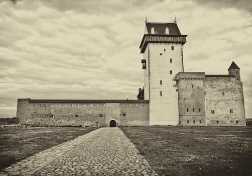 Beautiful medieval castle view. Black and white