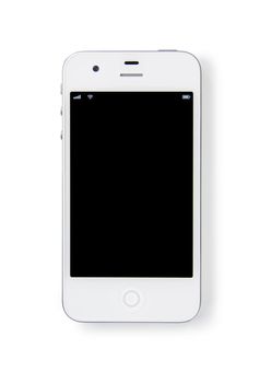 A modern white smartphone on white background